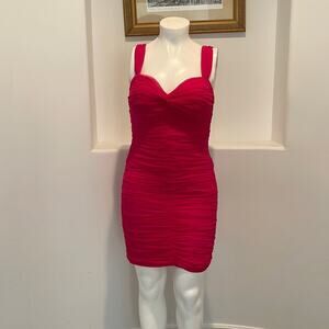Interlude Couture Collection Bodycon Ruched Mesh Pink Dress Size 14 Cocktail